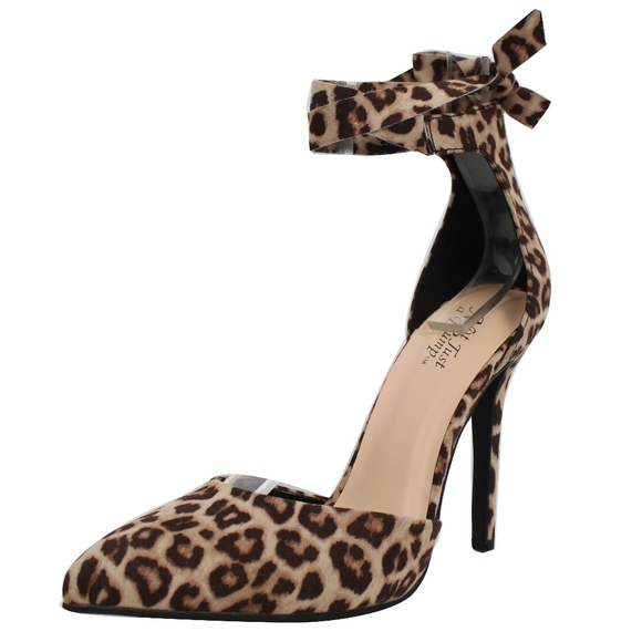 Shoes - Oat Cheetah Pointy Toe Ankle Tie Stiletto Heel